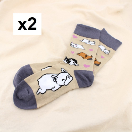 2 paires chaussettes imprimées chien bouledogue 0625559 naturel/beige
