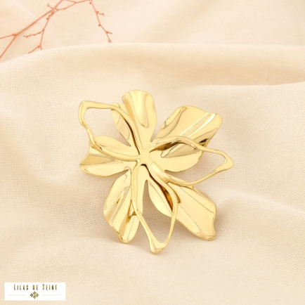 Broche épingle acier inoxydable fleur sculptural 0525514 doré