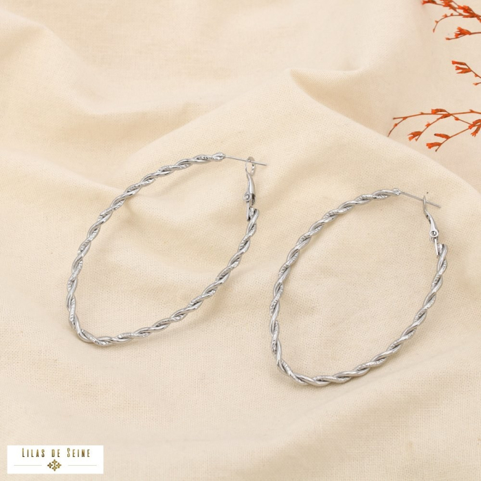 Boucles d’oreilles créoles acier inoxydable torsadé 0325594 argenté