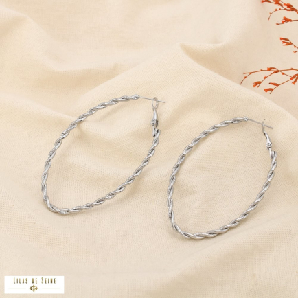 Boucles d’oreilles créoles acier inoxydable torsadé 0325594 argenté