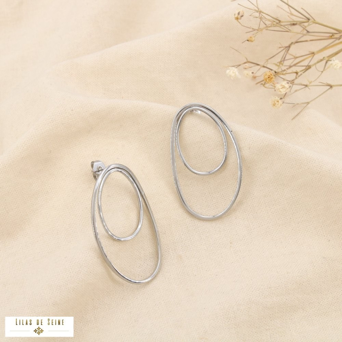 Boucles d’oreilles acier inoxydable ovale double 0325600 argenté