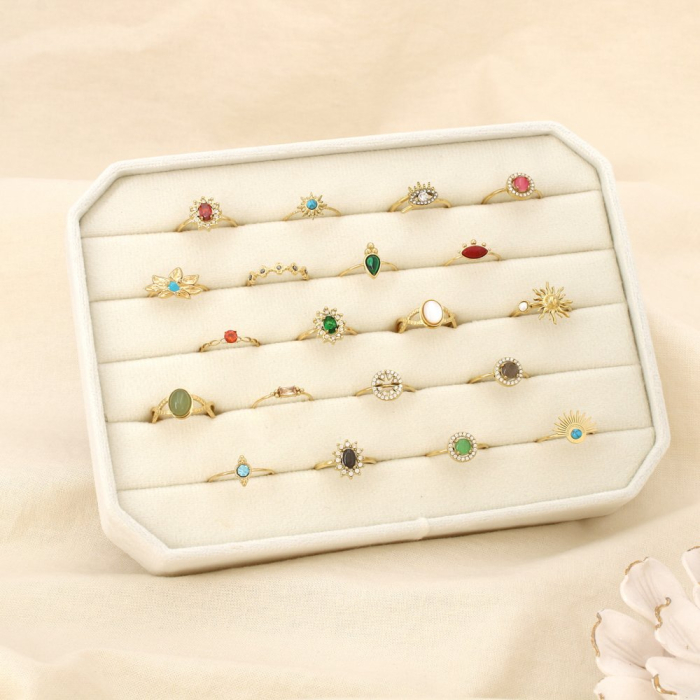 Ensemble 20 bagues acier ouvert strass verre pierre 0425555 multi