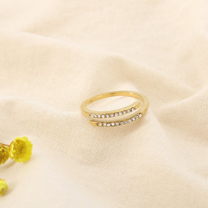 Bague acier inoxydable ajustable minimaliste strass 0425561 doré