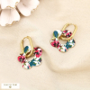 Boucles d'oreilles créoles acier inox émail floral 0326013 fushia