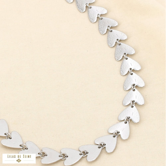 Collier coeurs striés acier inoxydable 0126029 argenté