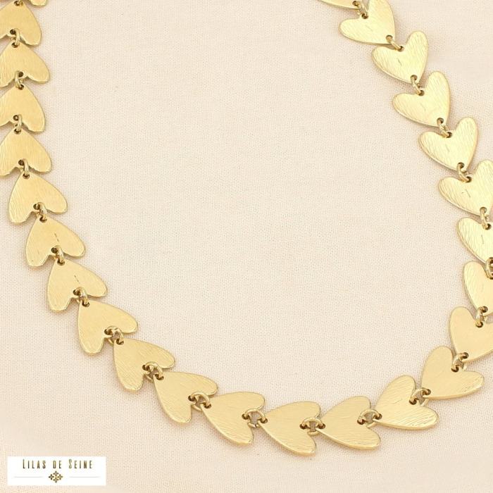 Collier coeurs striés acier inoxydable 0126029 doré