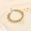 Bracelet double-chaînes médaille boussole acier 0226004 doré