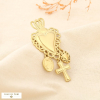 Broche à épingle cœur sacré breloques acier inox. 0525517 doré