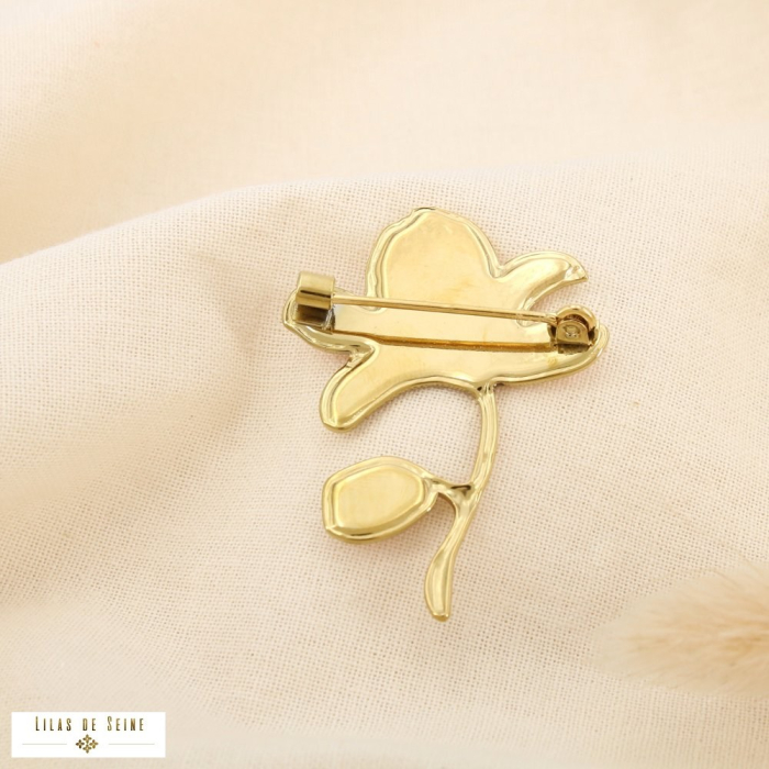 Broche à épingle fleur émaillée acier inoxydable 0526032 orange