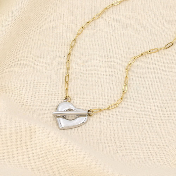 Collier double-rangs bicolore cœur acier inoxydable 0126041 doré/argenté