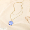 Collier layering double-rangs acier fleur émaillée 0126120 bleu