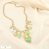 Collier acier breloque émail nacre perle cœur Bohème 0126057 vert kaki