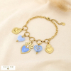 Bracelet acier émail résine perle cœur breloques 0226036 bleu