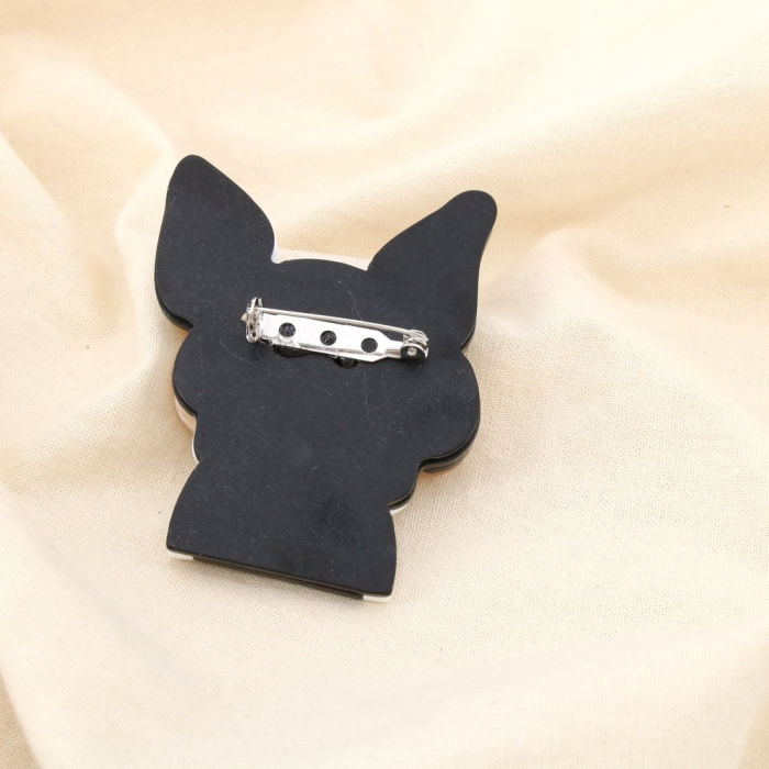 Broche épingle vintage bouledogue stylisé 0526014 noir/blanc