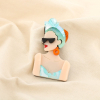 Broche épingle rétro résine femme stylisée lunettes 0526018 vert aqua