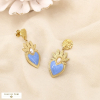 Boucles d’oreilles acier émail perle acrylique cœur 0326038 bleu