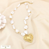 Collier coeur acier inoxydable perle acrylique 0126121 naturel/beige