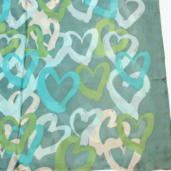 Étole Soie Viscose Imprimé Coeur Multicolore 0726001 vert