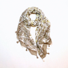 Foulard pompons imprimé floral viscose coton 0726003 taupe