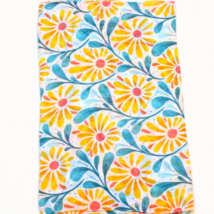 Foulard imprimé floral viscose coton 0726005 jaune