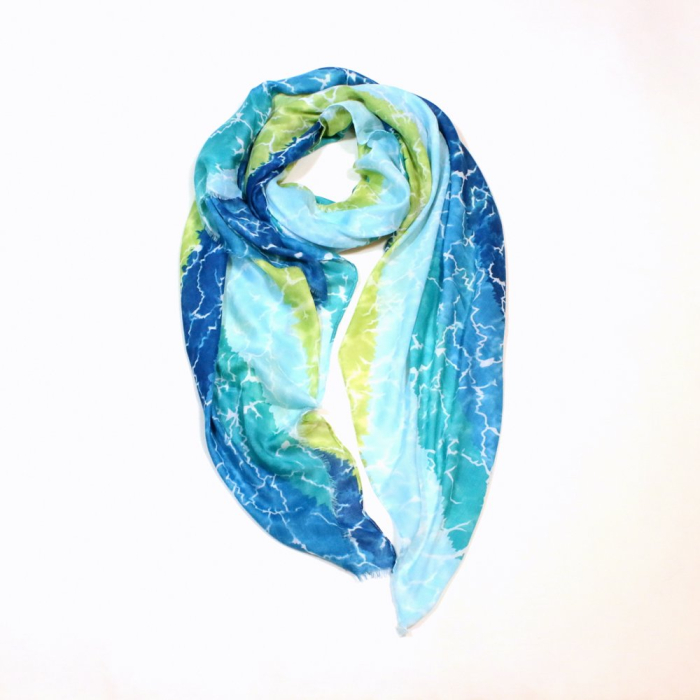 Foulard imprimé style tie & dye viscose coton 0726019 bleu