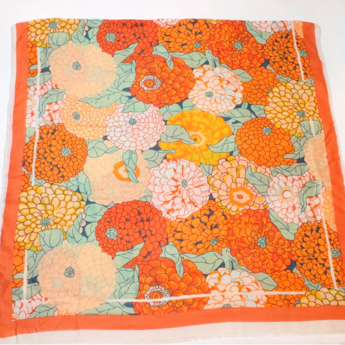 Foulard imprimé floral graphique viscose coton 0726023 orange