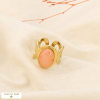 Bague ouverte acier inox. cabochon résine marbrée 0426004 saumon