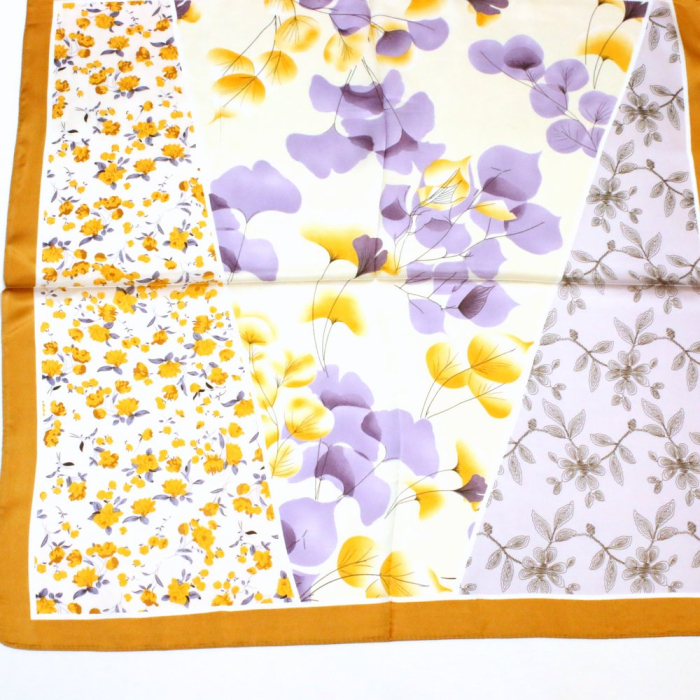 Carré satin fleur ginkgo touché soie polyester 0726014 jaune