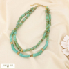 Collier layering cubes tubes résine marbrée acier 0126061 bleu turquoise