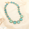 Collier acier cabochons ronds résine translucide 0126050 vert aqua