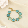 Bracelet acier cabochons ronds résine translucide 0126050 vert aqua