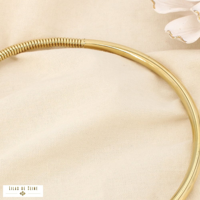 Collier acier inox cerceau choker ras du cou tube 0126018 doré