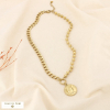 Collier acier style monnaie antique billes maillons 0126012 doré