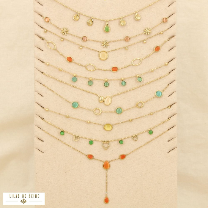 Ensemble 10 colliers acier inoxydable oeil de chat 0126078 multi