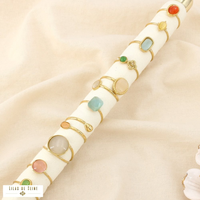 Ensemble 10 bagues réglables acier oeil de chat 0426024 multi