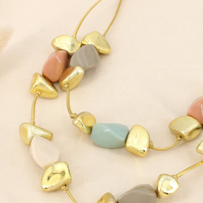 Collier double rangs résine acétate multicolore cordons dorés 0126080 multi