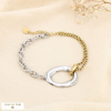 Bracelet acier bicolore contemporain pendentif ovale 0226020 doré/argenté
