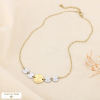 Collier acier inoxydable bicolore pastille martelée 0126013 doré/argenté