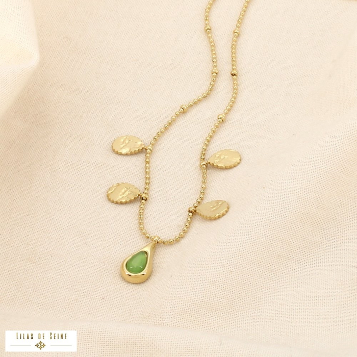 Collier acier inoxydable verre pendentif goutte 0126083 vert