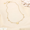 Collier acier inoxydable bille cabochon rond verre 0126085 naturel/beige