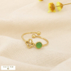 Bague ouverte trèfle acier inox cabochon verre 0426033 vert