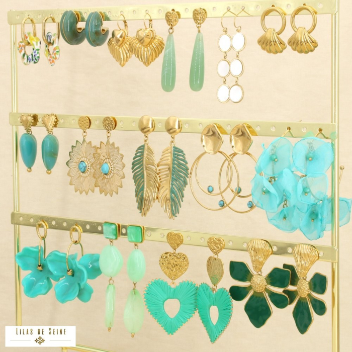 Ensemble 15 boucles d'oreilles acier style turquoise 0326126 bleu turquoise