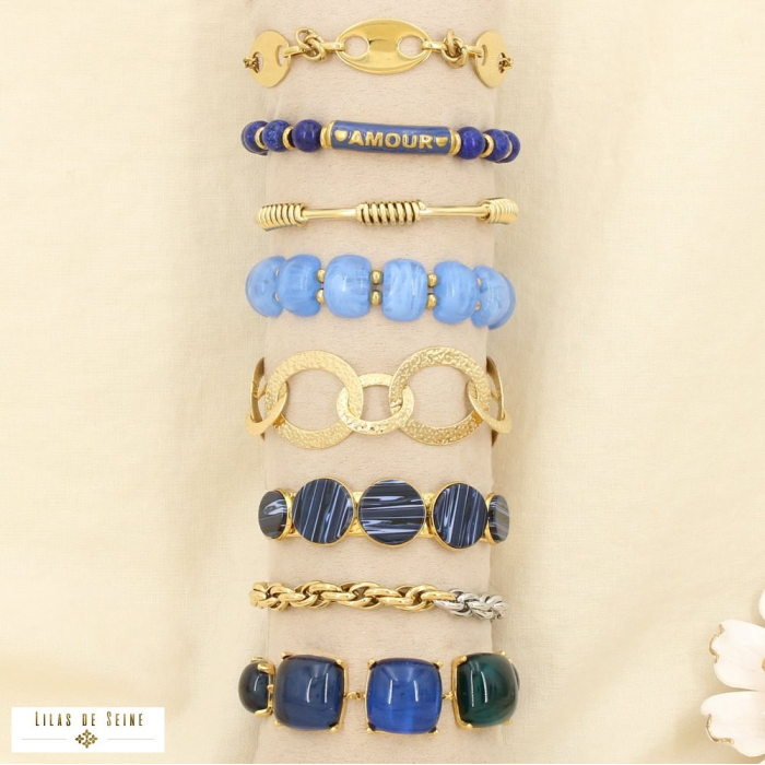 Ensemble 8 bracelets acier résine nuance bleu foncé 0226142 bleu foncé