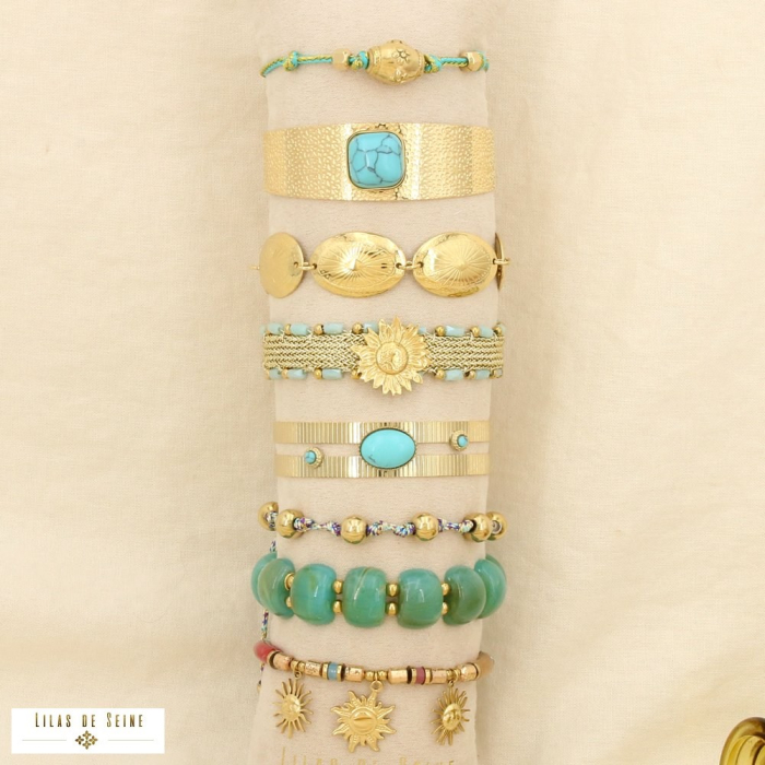 Ensemble 8 bracelets acier inox nuance turquoise 0226143 bleu turquoise