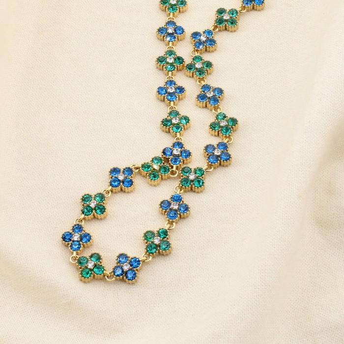 Collier acier inoxydable strass motif trèfle 0126148 bleu foncé