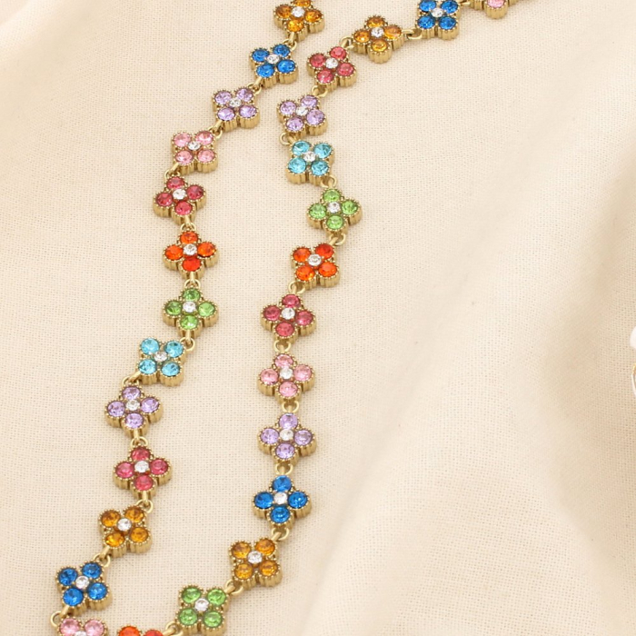 Collier acier inoxydable strass motif trèfle 0126148 multi