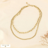 Collier acier inox double chaîne design contemporain 0126004 doré