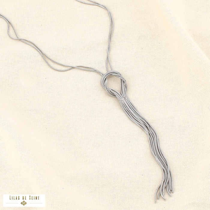 Collier acier double rangs anneau torsadé franges 0126011 argenté