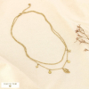 Collier acier double rang main cœur étoile œil fleur 0126035 doré
