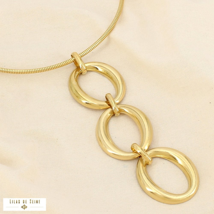 Collier ras-de-cou aimanté acier anneaux brossés 0126016 doré